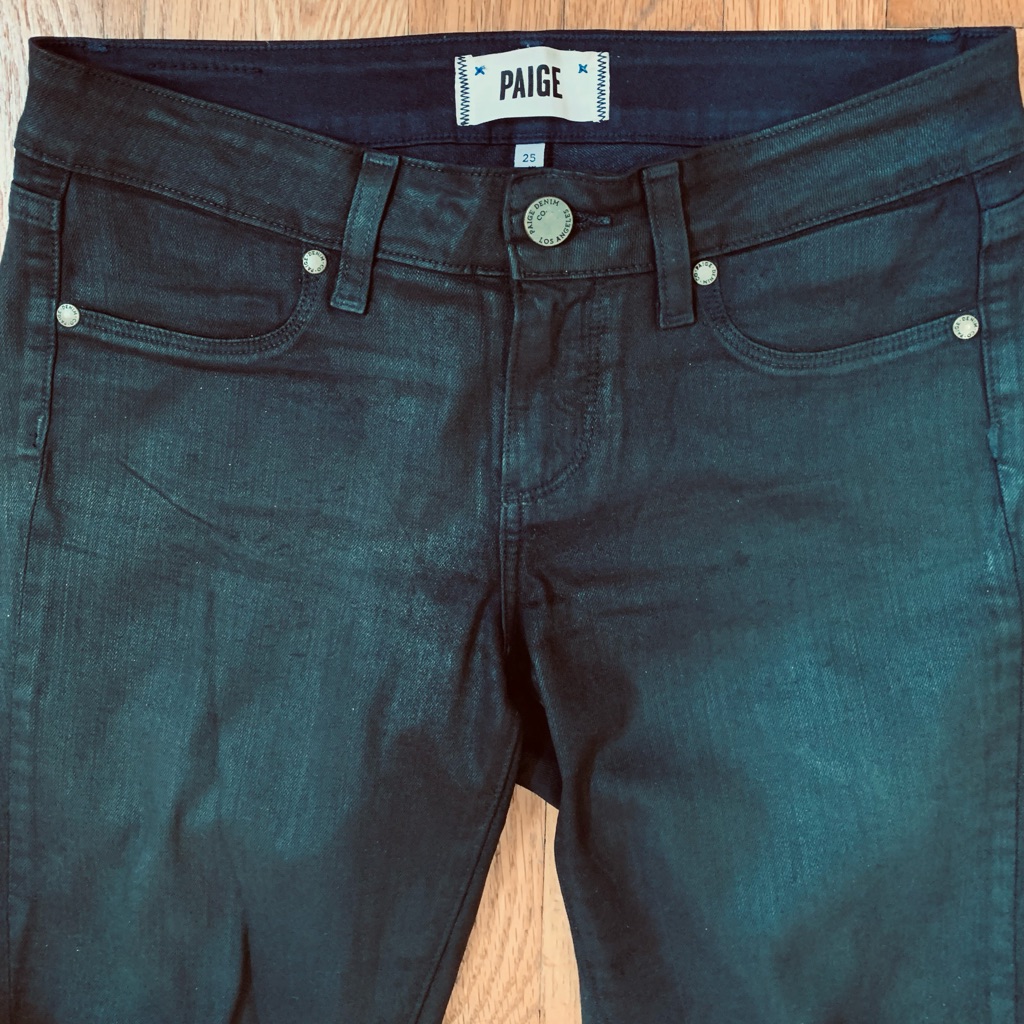 Paige Transcend Luxe Coated Verdugo Ultra Skinny Jeans Sz 25 , Black, Excellent